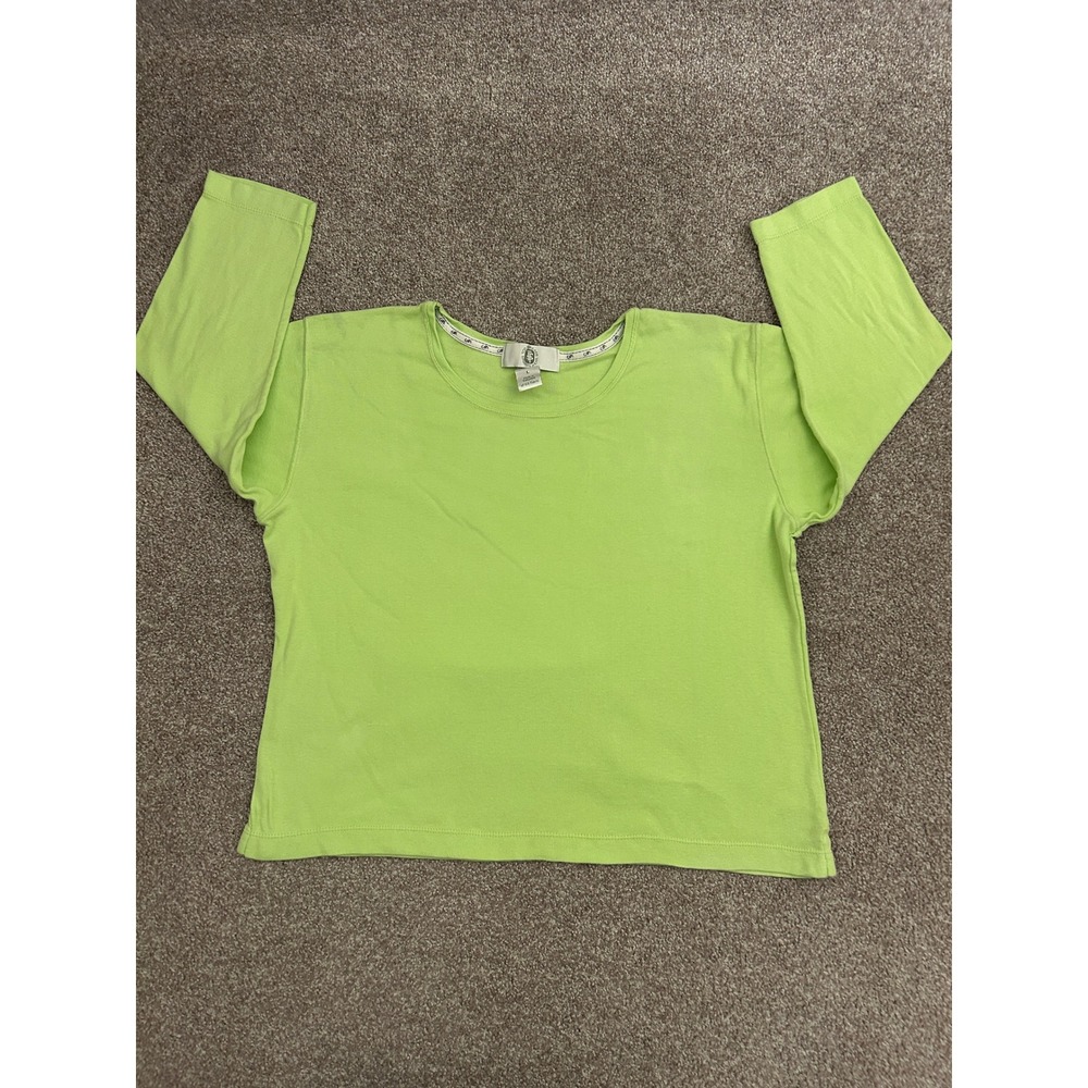 Y2K Top Threads Sportswear Top Womens Large Lime Green Excellent Ribbed Cotton